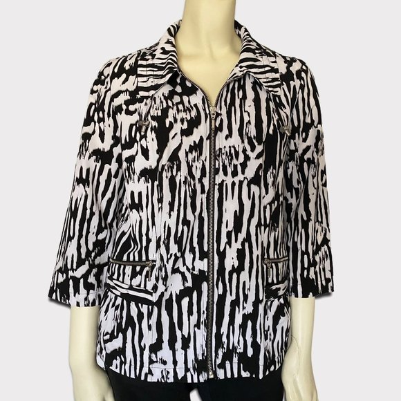 New Zenergy‎ Neema brush strokes jacket size 0 black/white 3/4 sleeve - Picture 1 of 8